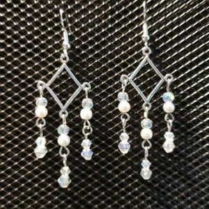 Faux pearl & glass crystal chandelier earrings
